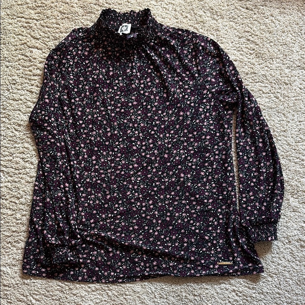 Liz Claiborne Black Ruffled Long Sleeve Blouse